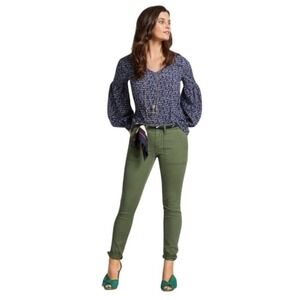 Cabi Love Te Amo Print Navy Puff Sleeve V Neck Popover Tunic Top Size XS